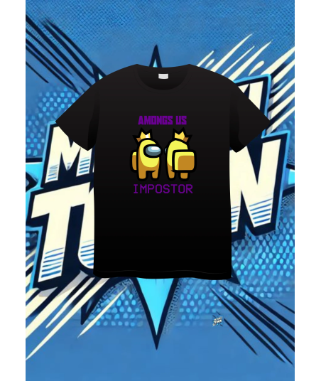 Camiseta Negra Among Us Amarillo Impostor | camiseta anime