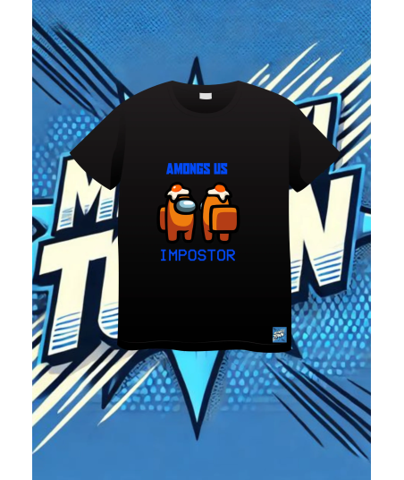 Camiseta Negra Among Us Naranja Impostor | camiseta anime
