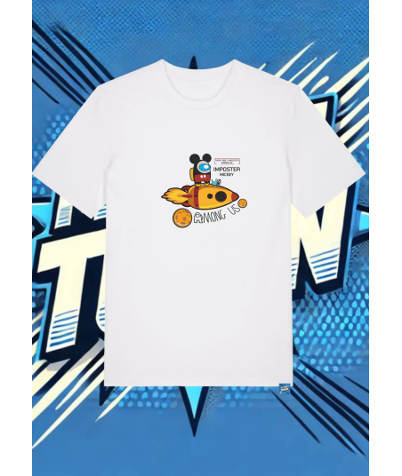 Camiseta Blanca Among Us Mickey Mouse Cohete Impostor | camiseta anime
